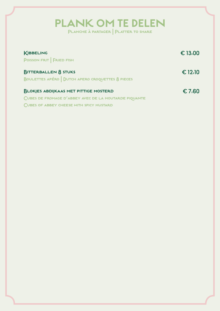 Menukaart Grand Café Flamingo