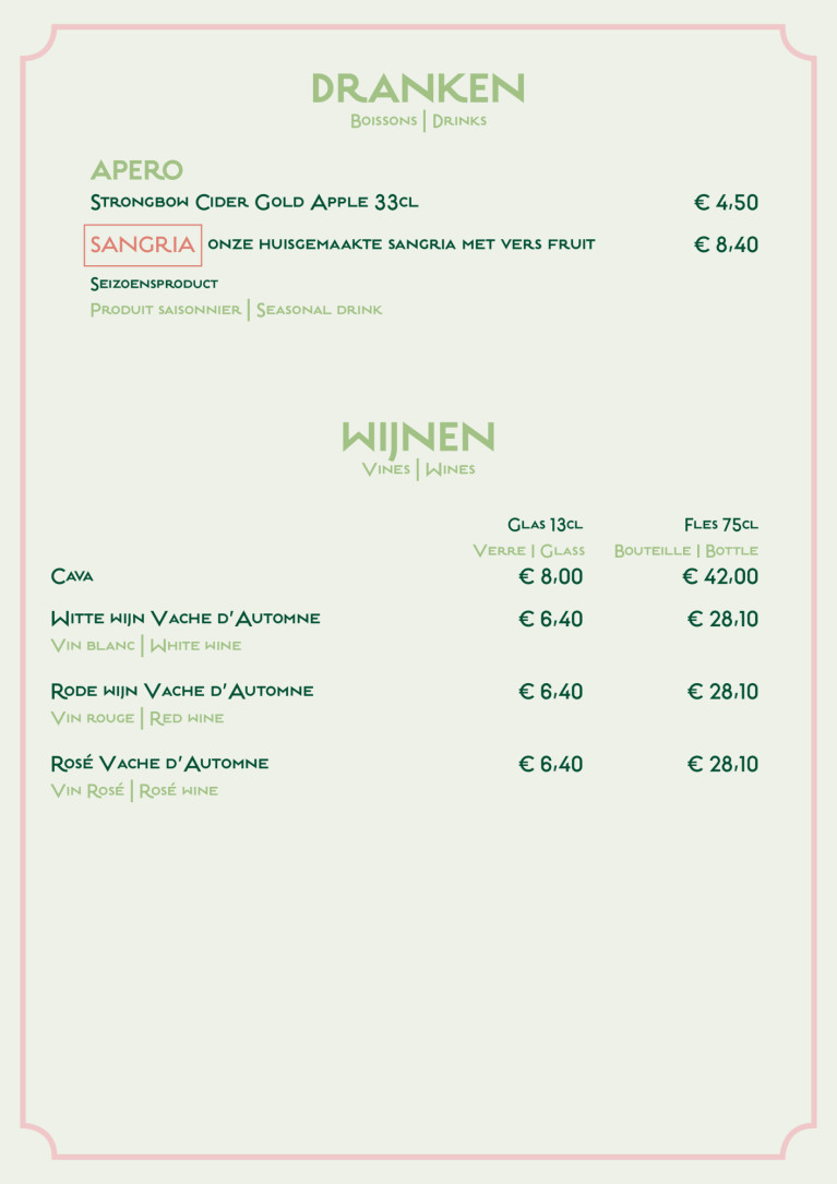 Menu Grand Café Flamingo